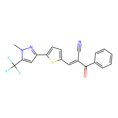 (alphaE)-alpha-[[5-[1-Methyl-5-(trifluoromethyl)-1H-pyrazol-3-yl]-2-thienyl]methylene]-beta-oxobenzenepropanenitrile structure
