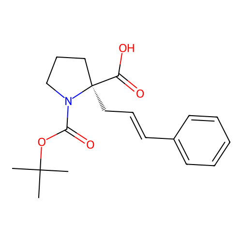 Boc-(R)-alpha-(3-phenyl-allyl)-proline structure