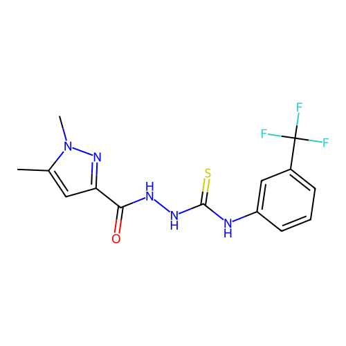 1-[(1,5-dimethylpyrazole-3-carbonyl)amino]-3-[3-(trifluoromethyl)phenyl]thiourea structure