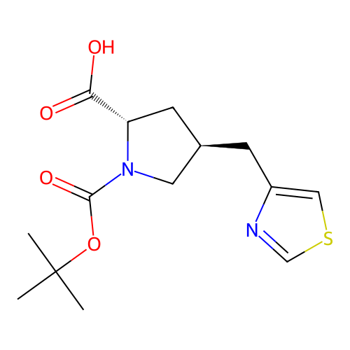 (2S,4S)-1-(tert-Butoxycarbonyl)-4-(thiazol-4-ylmethyl)pyrrolidine-2-carboxylic acid structure