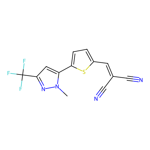 2-[[5-[1-Methyl-3-(trifluoromethyl)-1H-pyrazol-5-yl]-2-thienyl]methylene]propanedinitrile structure