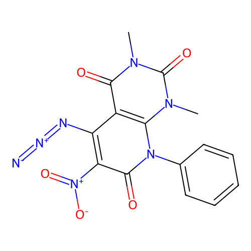 5-Azido-1,3-dimethyl-6-nitro-8-phenylpyrido[2,3-d]pyrimidine-2,4,7-trione structure