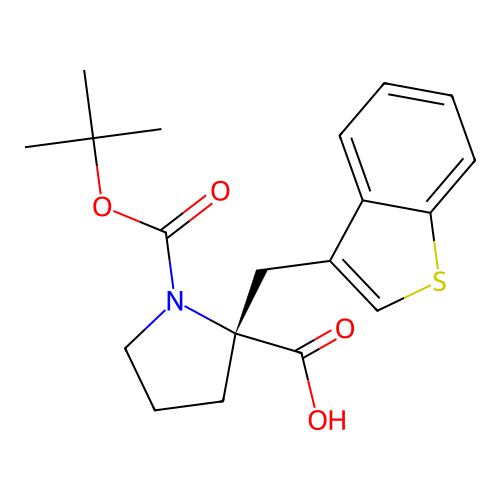Boc-(R)-alpha-(3-benzothiophenylmethyl)-proline structure