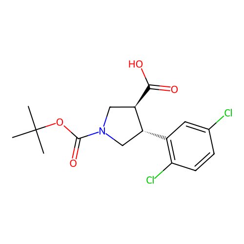Boc-(+/-)-trans-4-(2,5-dichloro-phenyl)-pyrrolidine-3-carboxylic acid structure