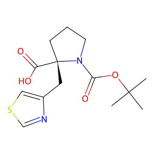 Boc-(R)-alpha-(4-thiazolylmethyl)-proline structure