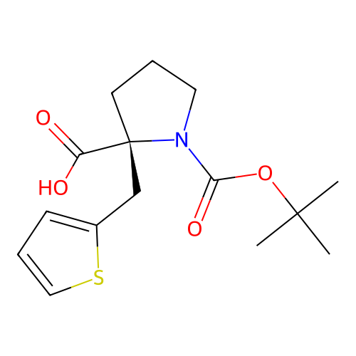 Boc-(R)-alpha-(2-thiophenylmethyl)-proline structure