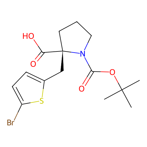 Boc-(R)-alpha-(5-bromo-2-thiophenylmethyl)-proline structure