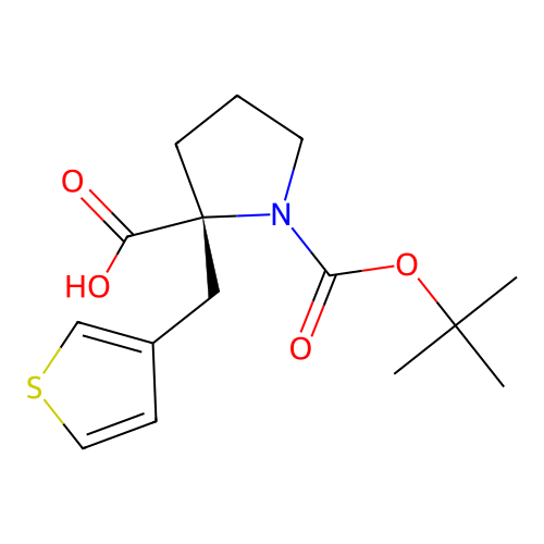 Boc-(R)-alpha-(3-thiophenylmethyl)-proline structure