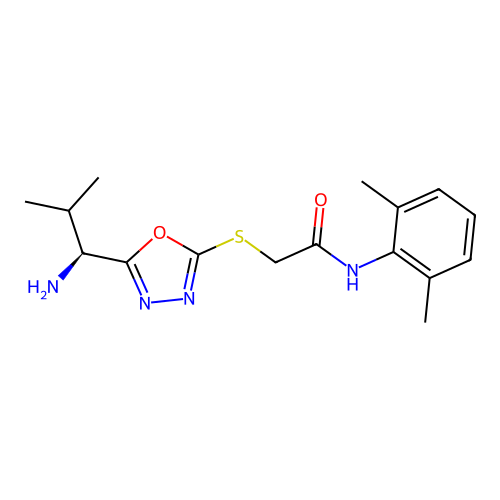 2-({5-[(1S)-1-amino-2-methylpropyl]-1,3,4-oxadiazol-2-yl}sulfanyl)-N-(2,6-dimethylphenyl)acetamide structure