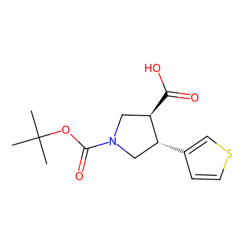 (3S,4R)-1-tert-butoxycarbonyl-4-(3-thienyl)pyrrolidine-3-carboxylic acid structure