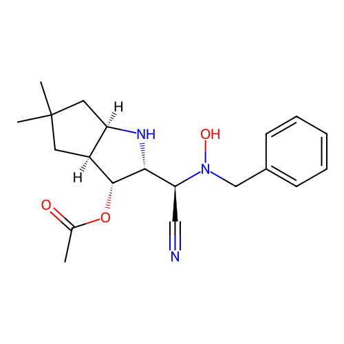 (alphaR,2R,3R,3aS,6aR)-3-(Acetyloxy)octahydro-alpha-[hydroxy(phenylmethyl)amino]-5,5-dimethylcyclopenta[b]pyrrole-2-acetonitrile structure