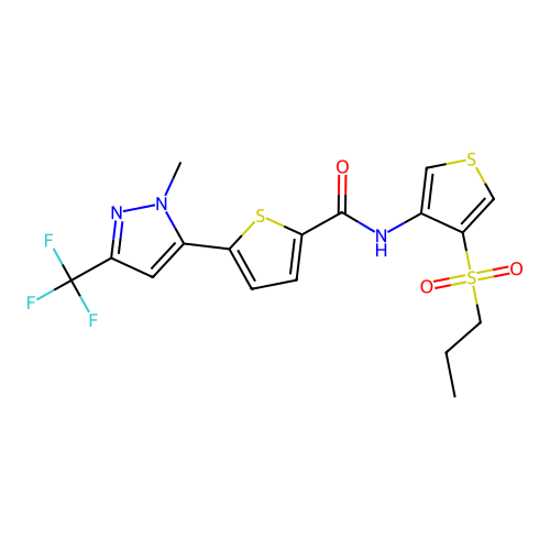 5-[1-Methyl-3-(trifluoromethyl)-1H-pyrazol-5-yl]-N-[4-(propylsulfonyl)-3-thienyl]-2-thiophenecarboxamide structure