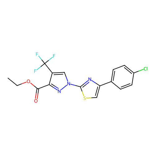 Ethyl 1-[4-(4-chlorophenyl)-1,3-thiazol-2-yl]-4-(trifluoromethyl)pyrazole-3-carboxylate structure