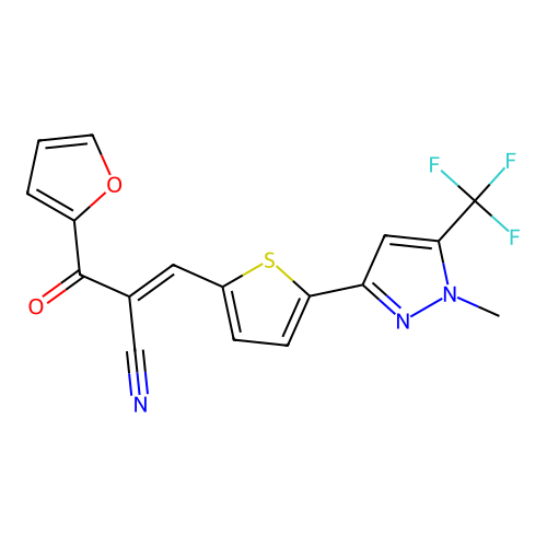 (alphaE)-alpha-[[5-[1-Methyl-5-(trifluoromethyl)-1H-pyrazol-3-yl]-2-thienyl]methylene]-beta-oxo-2-furanpropanenitrile structure