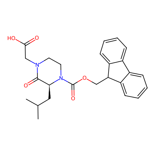(3S)-4-Fmoc-1-carboxymethyl-3-isobutyl-piperazin-2-one structure