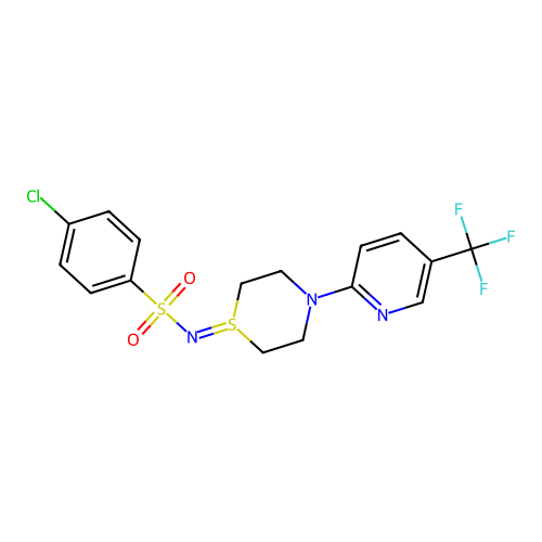 4-chloro-N-[4-[5-(trifluoromethyl)pyridin-2-yl]-1,4-thiazinan-1-ylidene]benzenesulfonamide structure