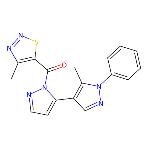 [5-(5-methyl-1-phenylpyrazol-4-yl)pyrazol-1-yl]-(4-methylthiadiazol-5-yl)methanone structure