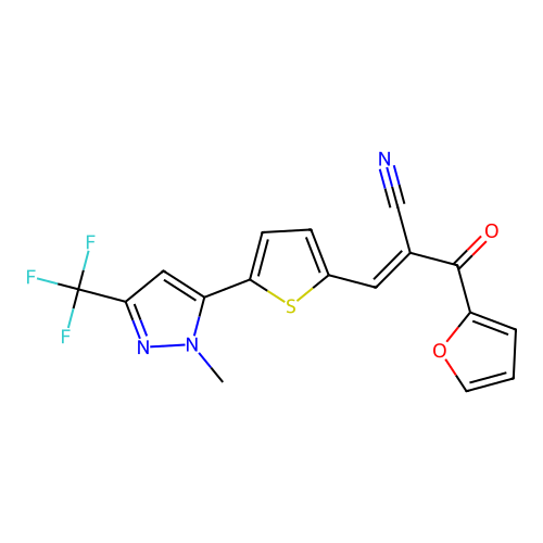 (alphaE)-alpha-[[5-[1-Methyl-3-(trifluoromethyl)-1H-pyrazol-5-yl]-2-thienyl]methylene]-beta-oxo-2-furanpropanenitrile structure