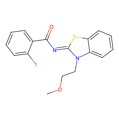 2-iodo-N-[3-(2-methoxyethyl)-1,3-benzothiazol-2-ylidene]benzamide structure