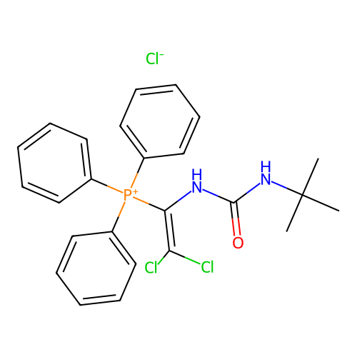 (1-(3-(tert-Butyl)ureido)-2,2-dichlorovinyl)triphenylphosphonium chloride structure