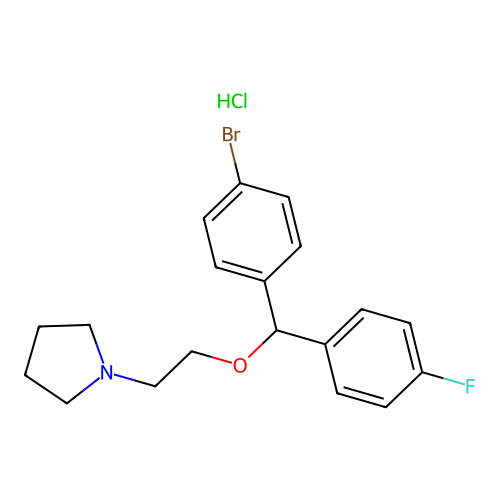 Pyrrolidine, 1-(2-((4-bromophenyl)(4-fluorophenyl)methoxy)ethyl)-, hydrochloride structure