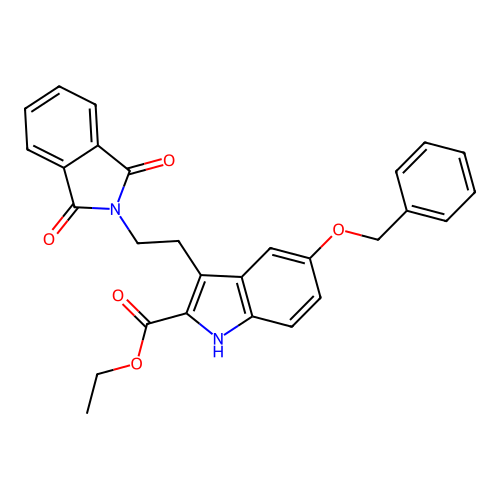 ethyl 3-[2-(1,3-dioxobenzo[c]azolidin-2-yl)ethyl]-5-(phenylmethoxy)indole-2-ca rboxylate structure