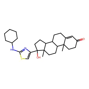 Androst-4-en-3-one, 17-beta-(2-(cyclohexylamino)-4-thiazolyl)-17-alpha-hydroxy- structure