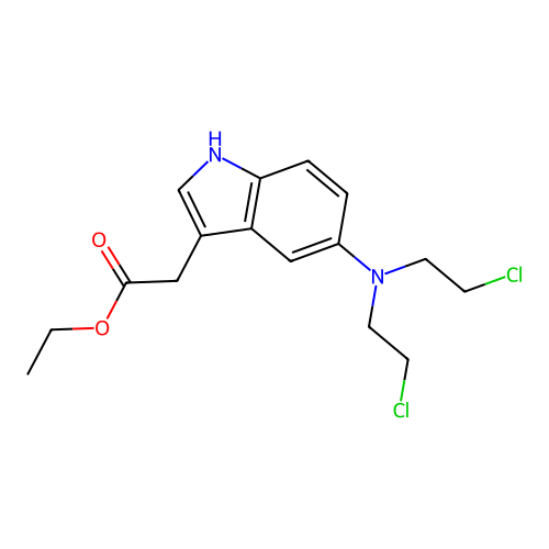 Indole-3-acetic acid, 5-[bis(2-chloroethyl)amino]-, ethyl ester structure