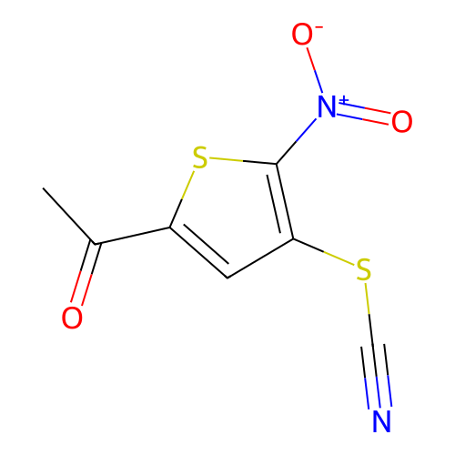 Thiocyanic acid, 5-acetyl-2-nitro-3-thienyl ester structure