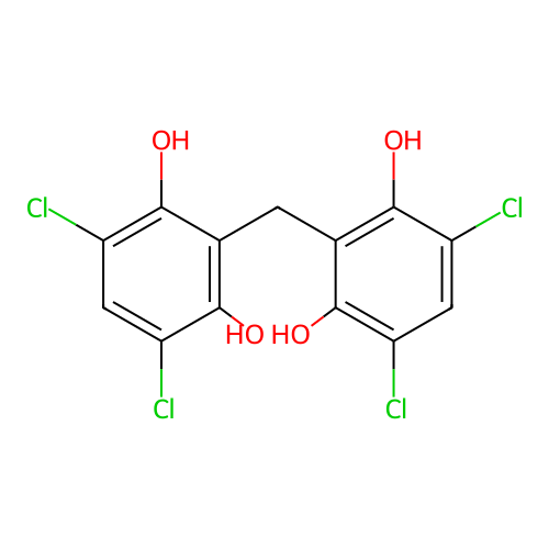 4,6-Dichloro-2-[(3,5-dichloro-2,6-dihydroxyphenyl)methyl]benzene-1,3-diol structure