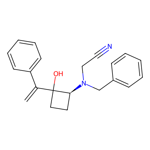 2-[benzyl-[(1S)-2-hydroxy-2-(1-phenylethenyl)cyclobutyl]amino]acetonitrile structure