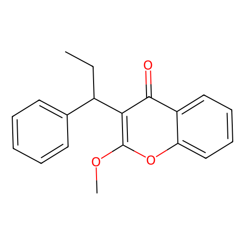 Benzopyran-4-one, 2-methoxy-3-(1-phenylpropyl)- structure