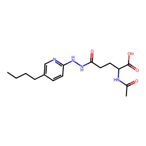 (2S)-2-acetamido-5-[2-(5-butyl-2-pyridinyl)hydrazinyl]-5-oxopentanoic acid structure
