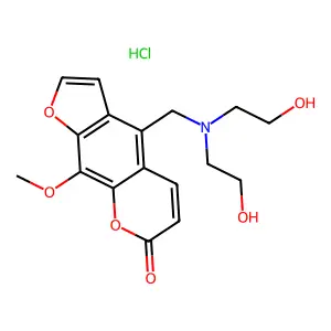 7H-Furo(3,2-g)(1)benzopyran-7-one, 4-((bis(2-hydroxyethyl)amino)methyl)-9-methoxy-, hydrochloride structure