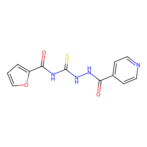 N-{[(Furan-2-ylformamido)methanethioyl]amino}pyridine-4-carboxamide structure