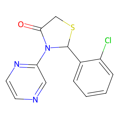 2-(2-Chlorophenyl)-3-(pyrazin-2-yl)-1,3-thiazolidin-4-one structure