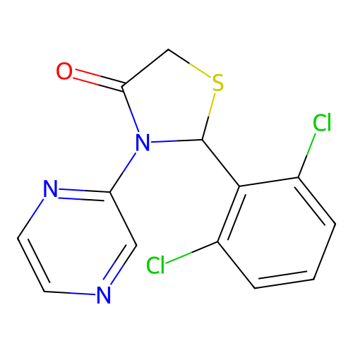 2-(2,6-Dichlorophenyl)-3-(pyrazin-2-yl)-1,3-thiazolidin-4-one structure
