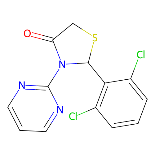 2-(2,6-Dichlorophenyl)-3-(pyrimidin-2-yl)-1,3-thiazolidin-4-one structure