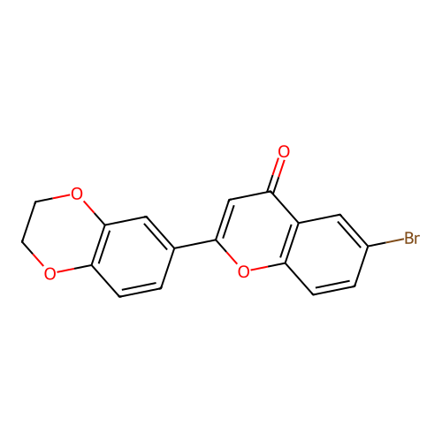 6-bromo-2-(2,3-dihydro-1,4-benzodioxin-6-yl)-4H-chromen-4-one structure