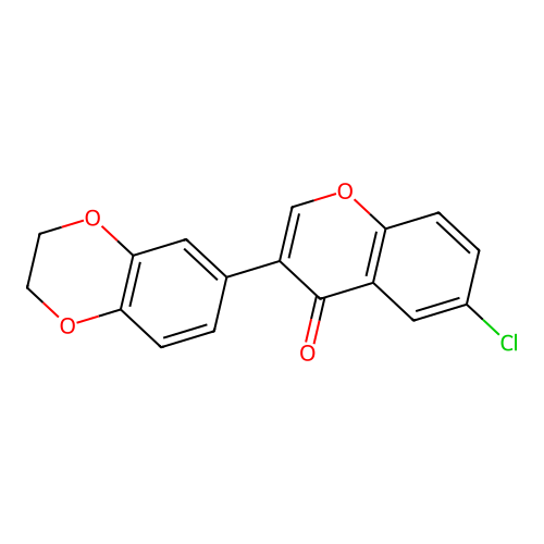 6-chloro-3-(2,3-dihydro-1,4-benzodioxin-6-yl)-4H-chromen-4-one structure