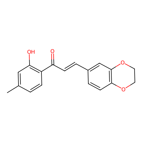 (2E)-3-(2,3-dihydro-1,4-benzodioxin-6-yl)-1-(2-hydroxy-4-methylphenyl)prop-2-en-1-one structure