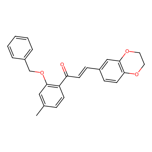 (2E)-1-[2-(benzyloxy)-4-methylphenyl]-3-(2,3-dihydro-1,4-benzodioxin-6-yl)prop-2-en-1-one structure