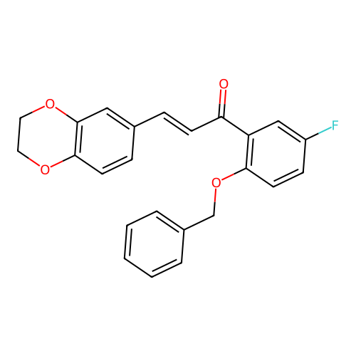 (E)-3-(2,3-dihydro-1,4-benzodioxin-6-yl)-1-(5-fluoro-2-phenylmethoxyphenyl)prop-2-en-1-one structure