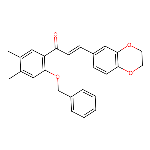 (E)-1-(2-(benzyloxy)-4,5-dimethylphenyl)-3-(2,3-dihydrobenzo[b][1,4]dioxin-6-yl)prop-2-en-1-one structure
