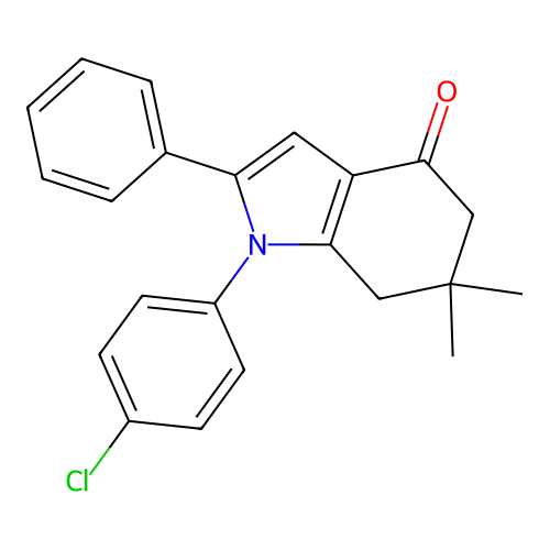1-(4-chlorophenyl)-6,6-dimethyl-2-phenyl-1,5,6,7-tetrahydro-4H-indol-4-one structure