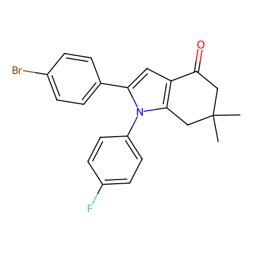 2-(4-bromophenyl)-1-(4-fluorophenyl)-6,6-dimethyl-1,5,6,7-tetrahydro-4H-indol-4-one structure