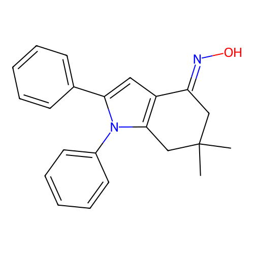 (NE)-N-(6,6-dimethyl-1,2-diphenyl-5,7-dihydroindol-4-ylidene)hydroxylamine structure