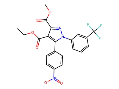 1H-Pyrazole-3,4-dicarboxylic acid, 5-(4-nitrophenyl)-1-(3-(trifluoromethyl)phenyl)-, ethyl methyl ester structure