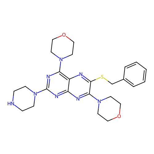 Pteridine, 4,7-di-4-morpholinyl-6-((phenylmethyl)thio)-2-(1-piperazinyl)- structure