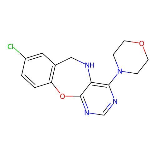 8-Chloro-4-(4-morpholinyl)-5,6-dihydropyrimido[4,5-b][1,4]benzoxazepine structure